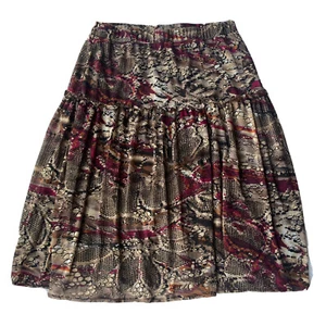 Requirements Sz L Red Brown Animal Print Skirt Elastic Waist Flowy Career Work - Picture 1 of 8