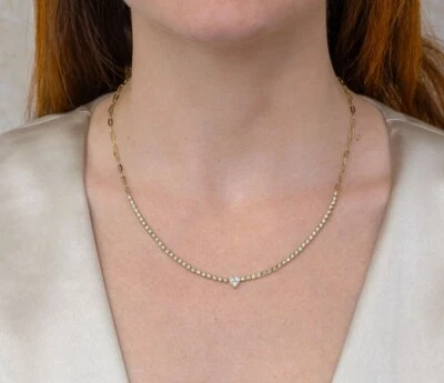 1.00CT Diamond Paper Clip Link Heart Necklace 14K Yellow Gold Certified Natural - Image 1 of 3