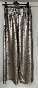 Karen Millen New Wide Leg Palazzo Trousers Sequinned Gold Evening Party Size 10 - Picture 1 of 5
