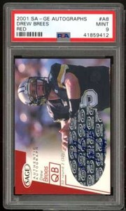 Drew Brees Rookie Card 2001 Sage Autographs Red #a8 PSA 9