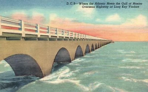 Vintage Postcard Overseas Road & Bridge Long Key Viaduct Atlantic Meets Mexico - Picture 1 of 2