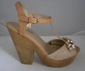 MADELINE STARLIT SHOES 6 TAN SLINGBACK T-STRAP SEXY HIGH HEEL CRYSTALS NEW - Picture 1 of 5
