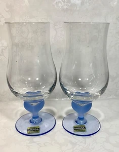 Juego de 2 vasos de té helado de cristal con tallo esmerilado de zafiro de niebla marina Mikasa - Imagen 1 de 8
