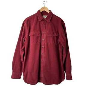 LL Bean Men's Chamois Shirt Jacket L Long Sleeve Red Shacket Button Up Pockets - Picture 1 of 11