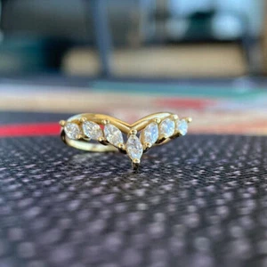 1.00Ct Marquise Cut Simulated Diamond Curve Band Ring 14K Yellow Gold Plated - Picture 1 of 4