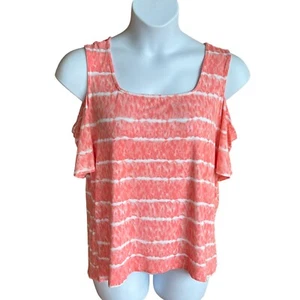 Ellen Tracy Top size XL peach & white Cold Shoulder Short Sleeve blouse - Picture 1 of 6