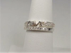 STERLING SILVER LOVE SCRIPT SPARKLING WHITE STONES PROMISE RING SET SIZES 6 & 7 - Picture 1 of 11