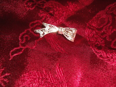 spilla antica vintage a fiocco in filigrana d'Argento 925 massiccio italiano  - Immagine 1 di 4
