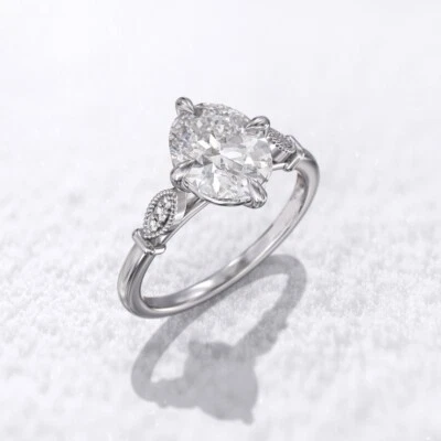 Oval Cut Engagement Ring Crushed ice diamond Art deco white silver Lab Created - Image 1 of 3