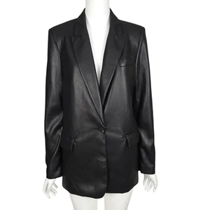 NWT ZARA Women's Faux Leather Blazer XS Black Single Button Jacket Washable - Picture 1 of 16
