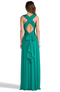 Revolve Halston Heritage Jersey Gown Maxi Dress Open Back Cross Straps 4 Emerald - Picture 1 of 8