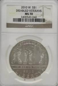 2010 W Disabled Veterans Silver Commemorative Dollar Coin NGC MS70 #1019 - Picture 1 of 8