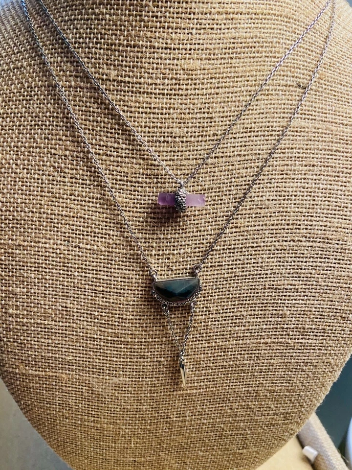 Ametista semi preciosa azul + cinza olho de gato azul, colar  - Imagem 1 de 3