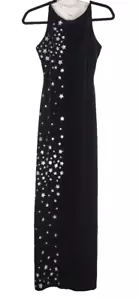 Vintage 90er schwarz Gothic Ballkleid Größe 3/4 schwarz Samt Glitzer Festkleid USA - Bild 1 von 11