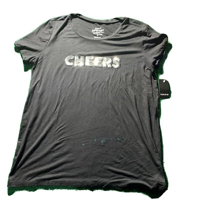 Torrid T Shirt Womens Size 0 LG Black Super Soft Knit Sequin Cheers Celebrate - Image 1 of 4