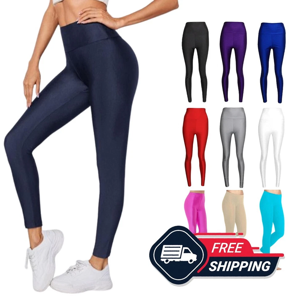 Womens Disco Leggings Ladies High Waisted Shiny Dance Trouser Club Wear Pants UK - Image 1 of 4