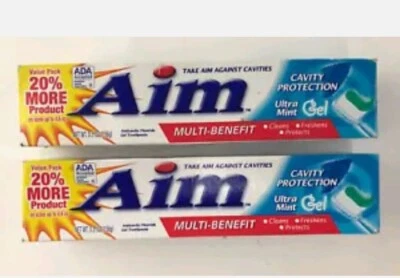 2 PK Aim Multi-Benefit Cavity Protection Gel Toothpaste, Ultra Mint 5.50 oz New - Image 1 of 3