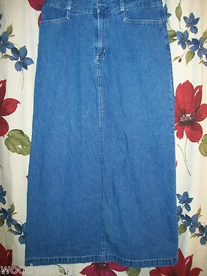 White Stag Denim Skirt Size 6 Slit up back 100% cotton BluesLong Straight - Image 1 of 4