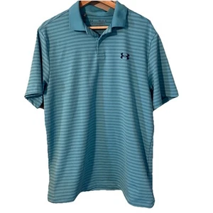 Under Armour Polo Men's Striped Golf Breathable Performance M Teal Blue - Picture 1 of 8