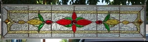 Stained Glass Transom window HANGING PANEL 32 X 8 1/2 incl hooks - Picture 1 of 5