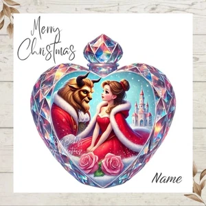 Personalised Beauty & The beast CHRISTMAS Greetings Card ANY NAME - Picture 1 of 2