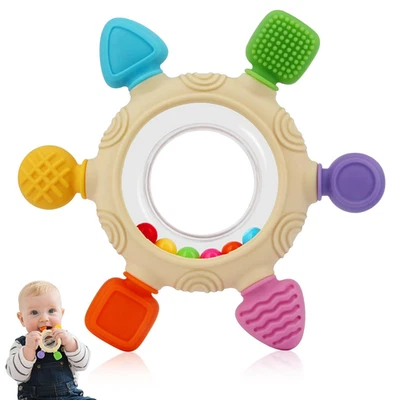 Baby Teething Rings Toys for 0-6 6-12 Months Baby Rattle Teether Sensory Toys fo - Image 1 of 4