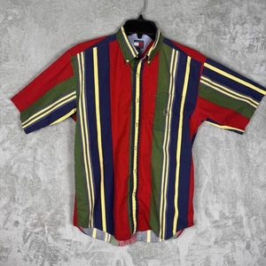Vintage TOMMY HILFIGER Men’s XL BRIGHT STRIPED SHORT SLEEVE SUMMER SHIRT 90'S - Picture 1 of 12