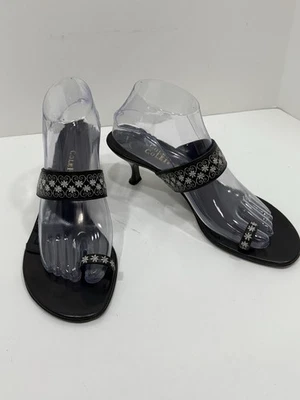 Cole Haan D13676 Mujer Negro con Blanco Bordado Cuero Slides Tacones Talla 8.5 B Foto 1 de 4