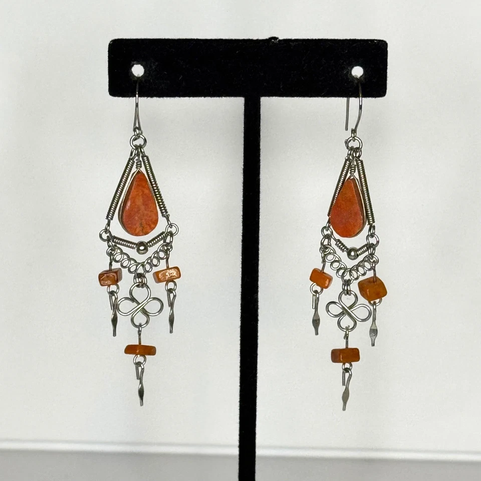 Pendientes de alambre de cornalina peruana colgantes tono plata Foto 1 de 4