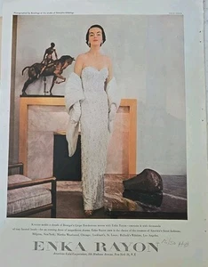 1950 Womens White Kiviette Enka Rayon Evening gown fur stole vintage Ad  - Picture 1 of 1