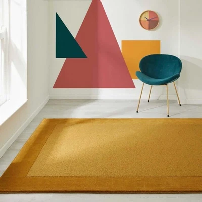 Minimalist Two-Tone Solid Area Rug | Ochre & Gold | Handmade | Versatile Room - Image 1 of 4