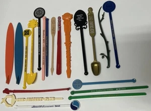 Advertising Swizzle Stir Sticks Lot Of 20 Plastic All Different B - Picture 1 of 7