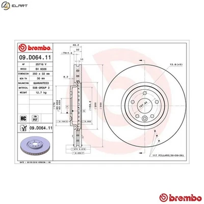 2x BRAKE DISC 09.D064.11 FOR JAGUAR 204DTD/204PT 2.0L 4cyl XE306PS 3.0L 6cyl XF - Image 1 of 4