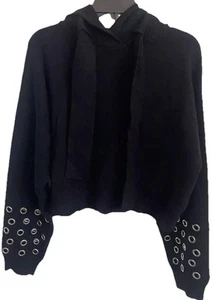 Zara Cropped Hoodie Strickpullover Schwarz Pullover Größe L Wd Ösen - Bild 1 von 5
