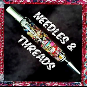 Handmade NEEDLES & THREADS Ballpoint Pen w/Fabric & Thread for Quilters, Writers - Picture 1 of 6