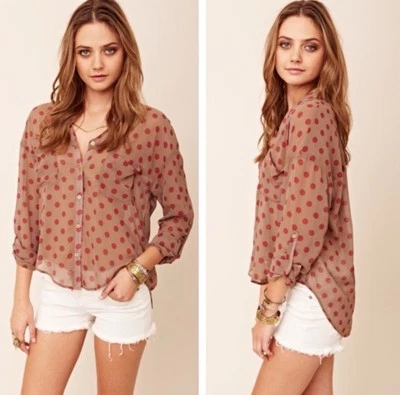Top Free People para mujer pequeño Easy Rider con botones a lunares beige rojo Foto 1 de 4
