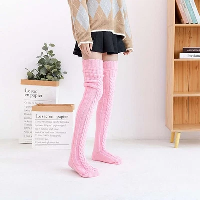 Women Warm Winter Knitted Socks Over Knee Long Thigh High Boot girls Stockings - Image 1 of 4