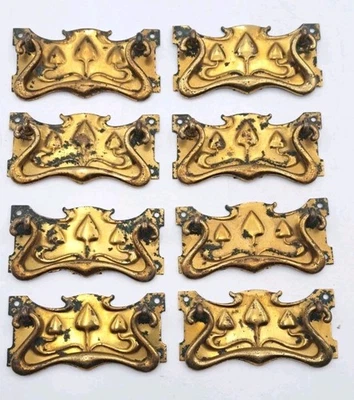 Lote de 8 tiradores de cajón de muebles de herrajes antiguos manijas de metal latón Foto 1 de 4