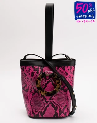 RRP€419 NICO GIANI Leather Bucket Bag Pink Snakeskin Print Magnetic Snap - Image 1 of 4