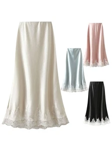 Damen Midi Formell A-Linie Stilvoll Rock Sommer Glänzend Modisch Swing Hochzeit - Picture 1 of 60