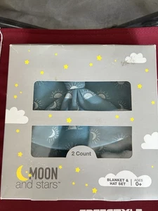 Moon and Stars Cotton Blanket and Hat Set-Blue-Ages 0+ NEW - Picture 1 of 6