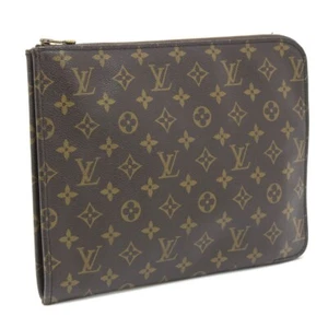 Auth Louis Vuitton Posh Document Bag Monogram M53456 Document Case Clutch Brown - Picture 1 of 11
