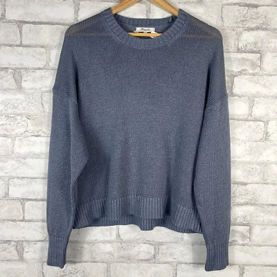 Suéter para mujer MADEWELL NUEVO SIN ETIQUETAS lino azul hombro caído suelto tejido XL NQ344 Foto 1 de 4