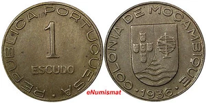 Mozambique Cobre-Níquel 1936 1 Escudo aXF Estado LLAVE FECHA ESCASA KM66 (10163) - Imagen 1 de 3