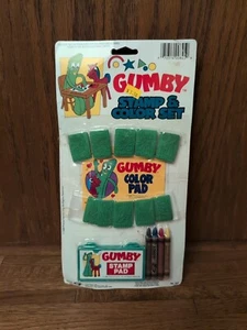 VINTAGE 1988 GUMBY Stamp & Color Set - Stamps, Stamp Pad, Color Pad, & Crayons  - Picture 1 of 12