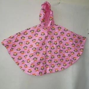 Paul Frank Hooded Rain Poncho Kids OSFM Pink Julius Monkey Print Snap Sides - Picture 1 of 8