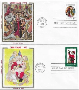 Christmas Santa Claus & Angels 2 Covers USA Colorano Silk 1471-1472 FDC 1972 - Picture 1 of 1