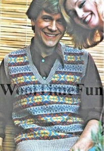 Knitting Pattern Men's Classic Fair Isle Slip Over. V-Neck. 32"-42" Chest. 4 Ply - Picture 1 of 1