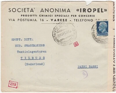 Cubierta Italia, 1941. Varese a Tilburg. Societa Anonima Iropel Prodotti Chimici Sp Foto 1 de 3