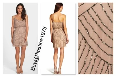 Adrianna Papell Sequin Mesh Blouson Dress Taupe Pink Size  8  #D60 - Image 1 of 4